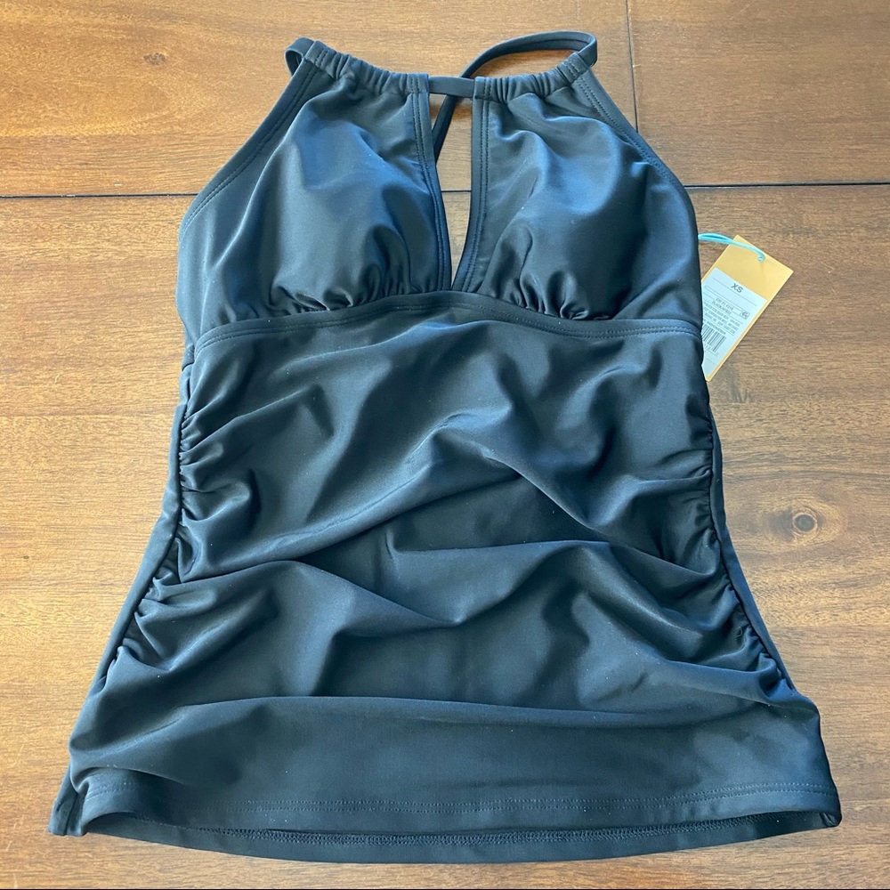 Key Hole High Neck Black Tankini Top